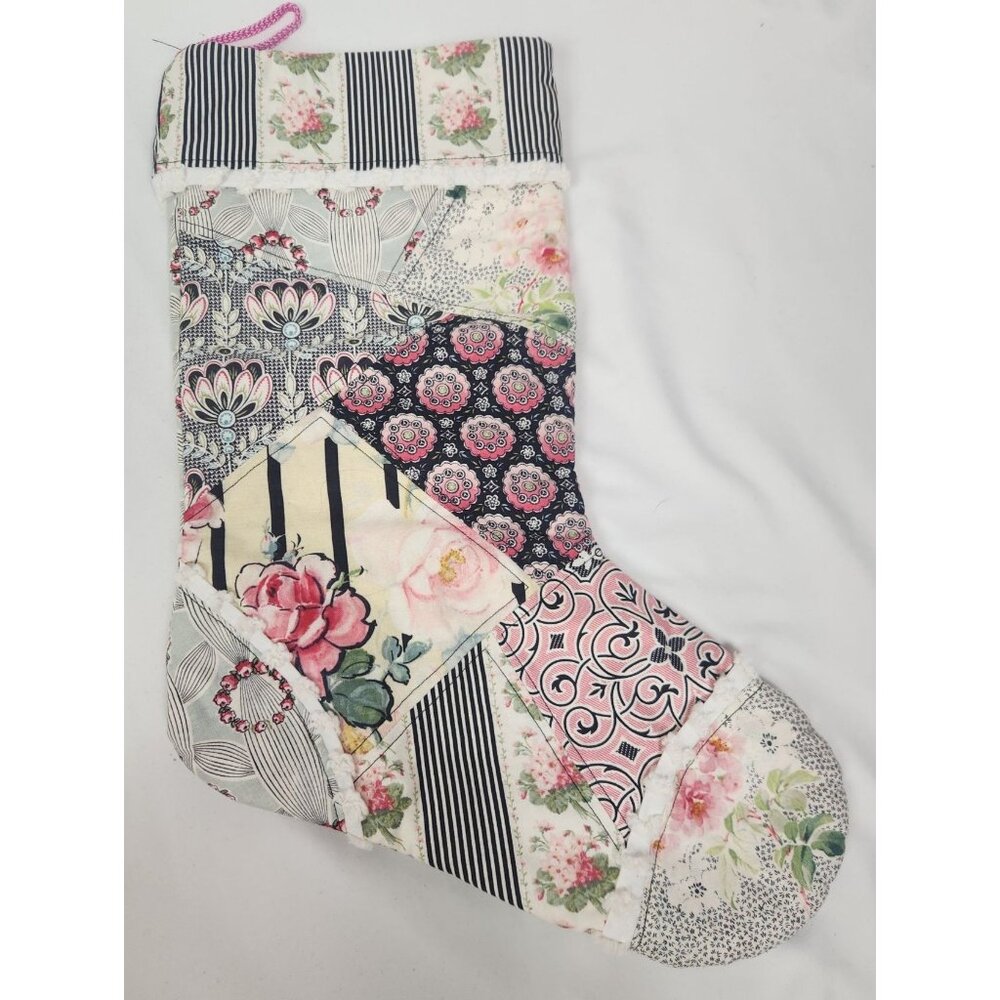 The Handmaiden's Cottage Floral Stipe Christmas Stocking